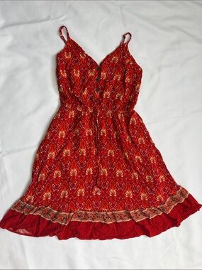 PrettyGarden red orange boho spaghetti strap dress Medium